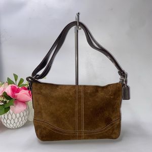 Coach Suede Leather Trim Shoulder Bag Brown Medium